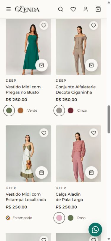 Seleção de produtos da CLENDA no celular.